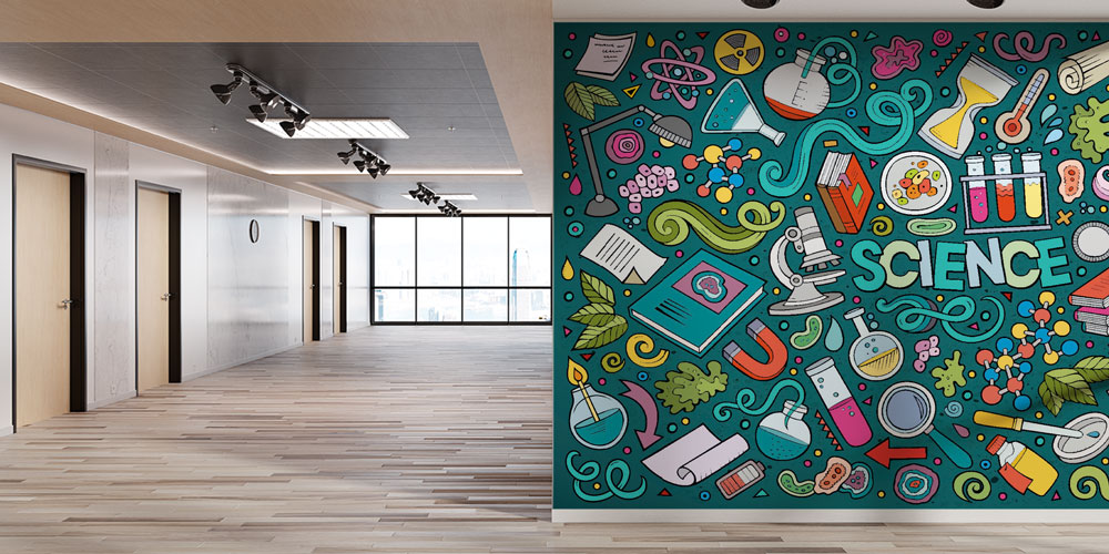 Fen Bilimleri Temalı Eğlenceli Duvar Kağıdı - Eğitim Kurumları için Sanatsal Duvar Giydirme 10321