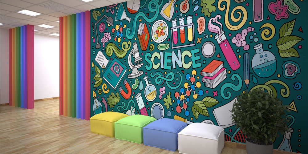 Fen Bilimleri Temalı Eğlenceli Duvar Kağıdı - Eğitim Kurumları için Sanatsal Duvar Giydirme 10321