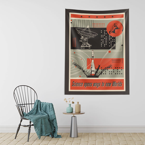 Retro Uzay ve Bilim Temalı Duvar Örtüsü - Geleceğe Yönelik Keşifler 10347