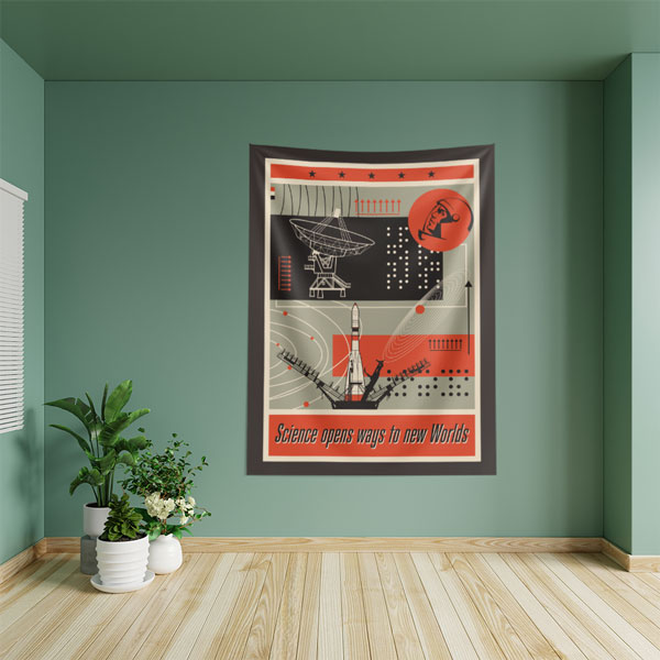 Retro Uzay ve Bilim Temalı Duvar Örtüsü - Geleceğe Yönelik Keşifler 10347