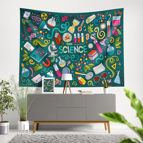 Eğlenceli Bilim ve Laboratuvar İkonları Duvar Örtüsü - Çocuklar ve Gençler İçin 10349