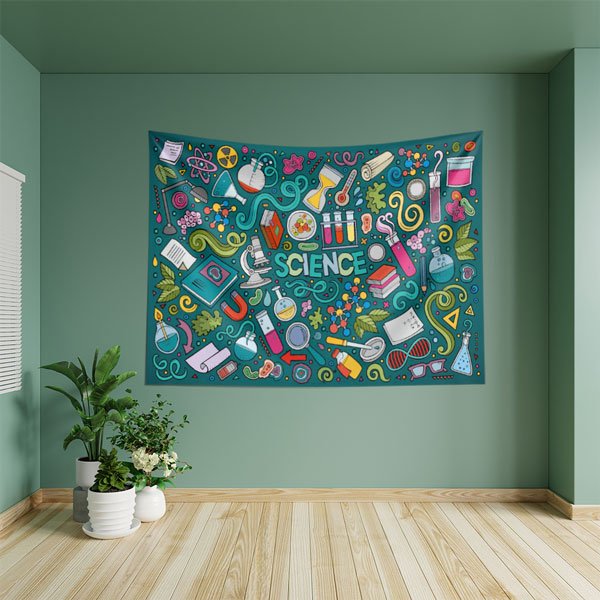 Eğlenceli Bilim ve Laboratuvar İkonları Duvar Örtüsü - Çocuklar ve Gençler İçin 10349