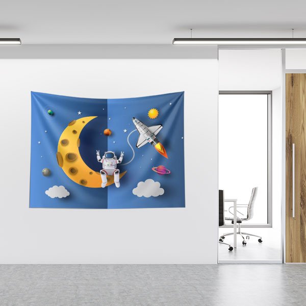Astronot ve Ayda Gezegenler Duvar Örtüsü - Uzay ve Keşif Temalı 10357