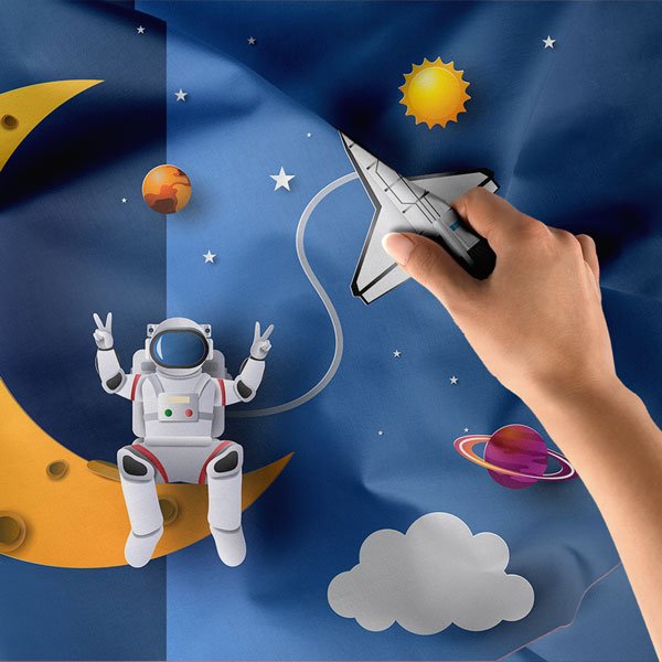 Astronot ve Ayda Gezegenler Duvar Örtüsü - Uzay ve Keşif Temalı 10357
