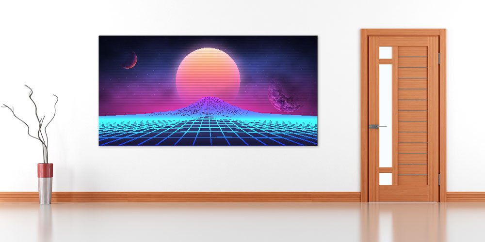 Retro Fütüristik Güneş Manzaralı Duvar Dekoru 7824