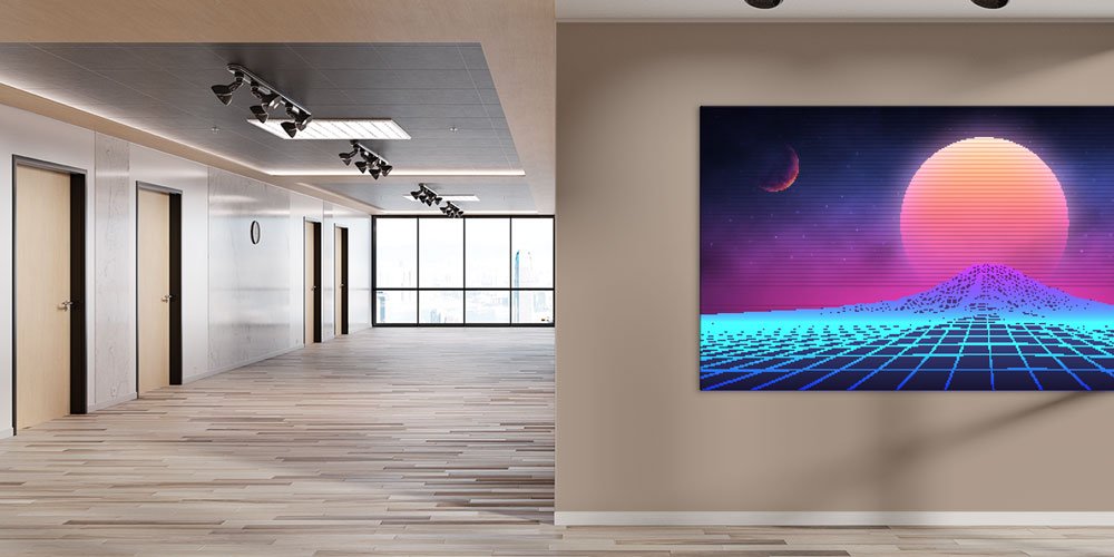 Retro Fütüristik Güneş Manzaralı Duvar Dekoru 7824