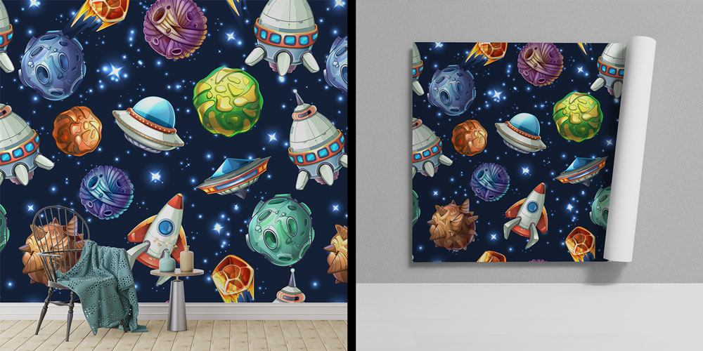 Fen Bilimleri ve Uzay Temalı Duvar Kağıdı - Eğitim Kurumları için Sanatsal Duvar Giydirme 8008