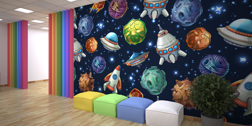 Fen Bilimleri ve Uzay Temalı Duvar Kağıdı - Eğitim Kurumları için Sanatsal Duvar Giydirme 8008