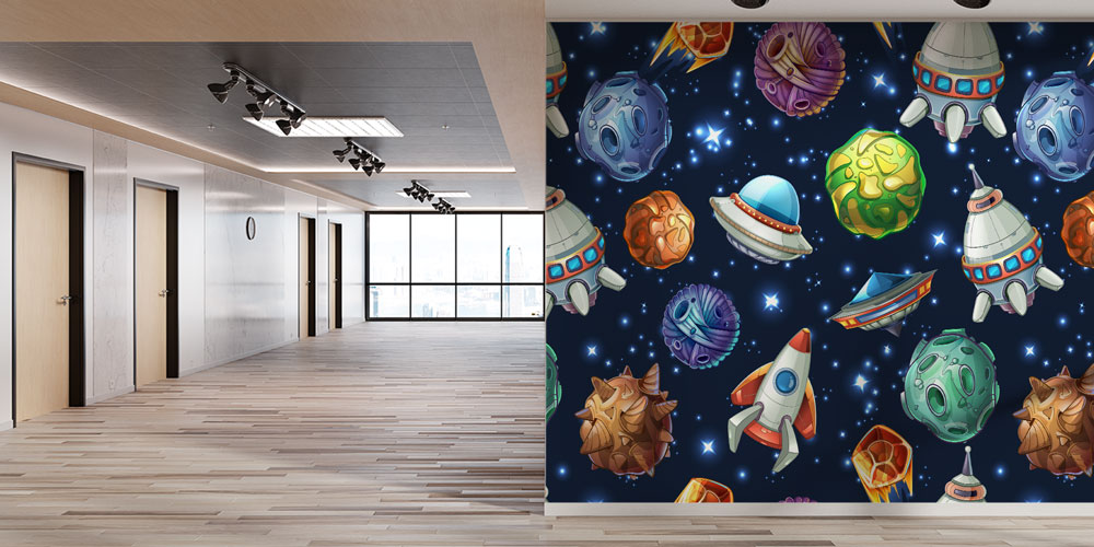 Fen Bilimleri ve Uzay Temalı Duvar Kağıdı - Eğitim Kurumları için Sanatsal Duvar Giydirme 8008