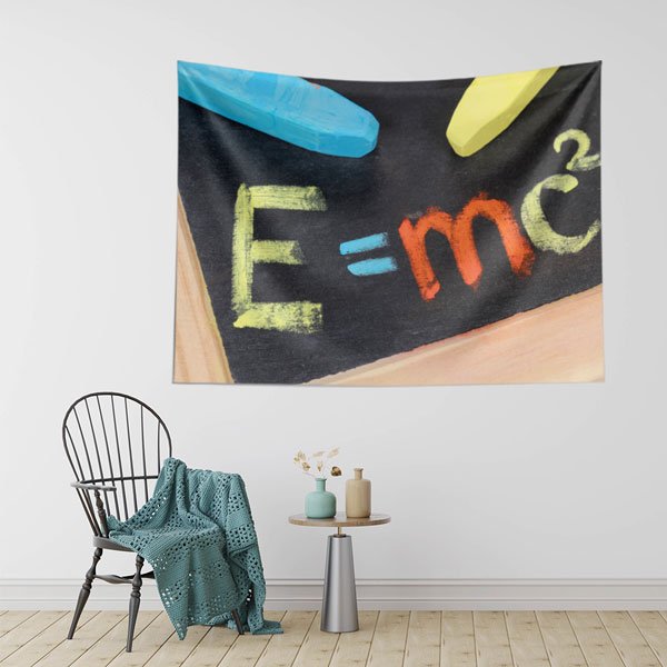 science-class-wall-decor-8214-01 Fen Bilimleri Temalı E=mc² Dijital Kumaş Duvar Örtüsü 8214