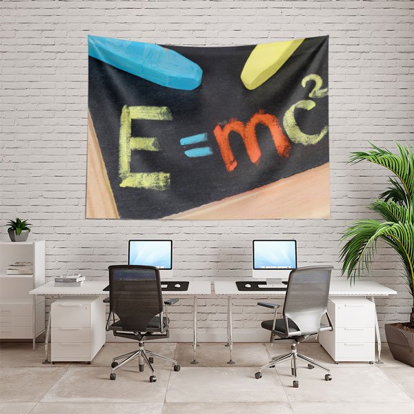 science-class-wall-decor-8214-02 Fen Bilimleri Temalı E=mc² Dijital Kumaş Duvar Örtüsü 8214