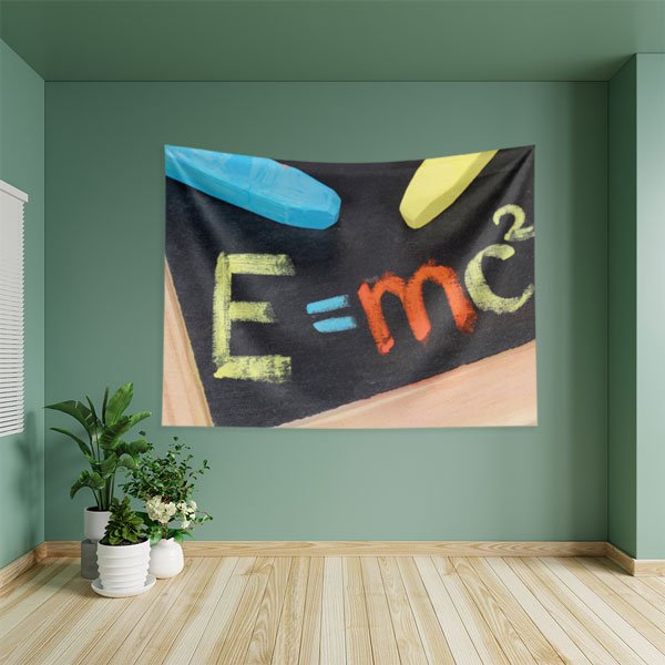 science-class-wall-decor-8214-03 Fen Bilimleri Temalı E=mc² Dijital Kumaş Duvar Örtüsü 8214
