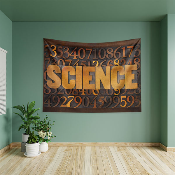 Science Yazılı Sayılar Temalı Dijital Kumaş Duvar Örtüsü 8215