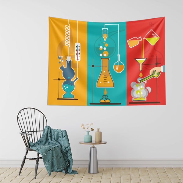 Renkli Kimya Deneyleri Duvar Örtüsü - Laboratuvar ve Eğitim Temalı 8227
