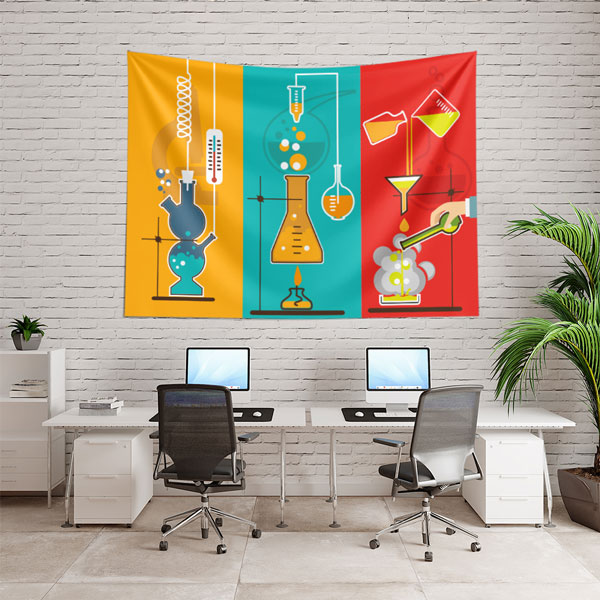 Renkli Kimya Deneyleri Duvar Örtüsü - Laboratuvar ve Eğitim Temalı 8227