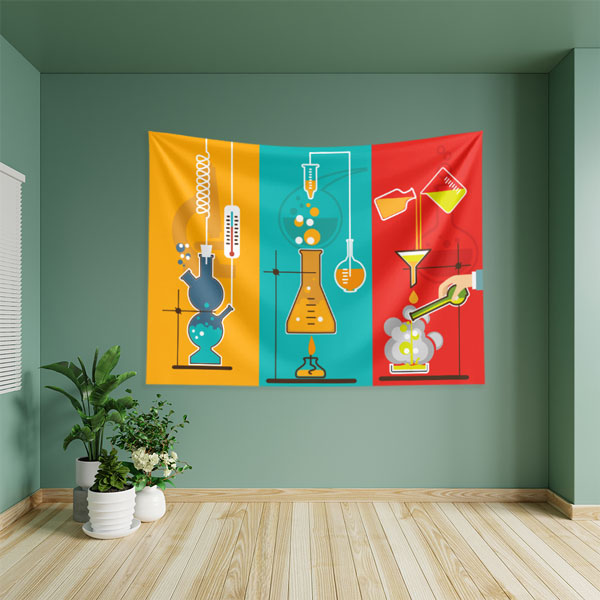 Renkli Kimya Deneyleri Duvar Örtüsü - Laboratuvar ve Eğitim Temalı 8227