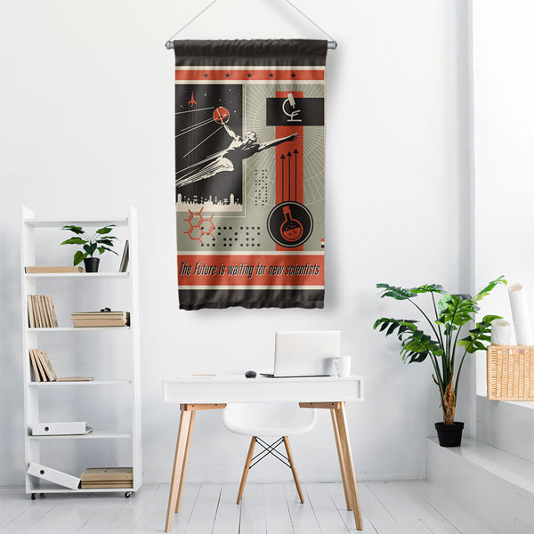 Retro Bilim Adamı ve Uzay Keşfi Temalı Dekoratif Duvar Flaması 10299