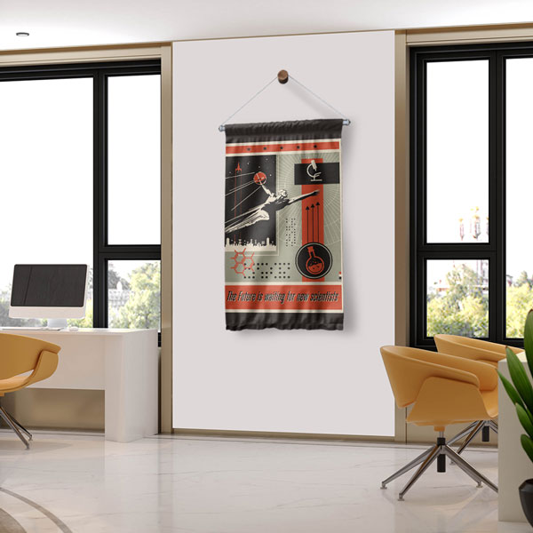 Retro Bilim Adamı ve Uzay Keşfi Temalı Dekoratif Duvar Flaması 10299