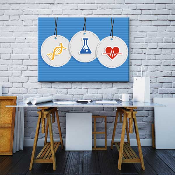 DNA, Kimya Deney Şişesi ve Kalp Atışı Sembolleri Posteri - Bilim Temalı G-467
