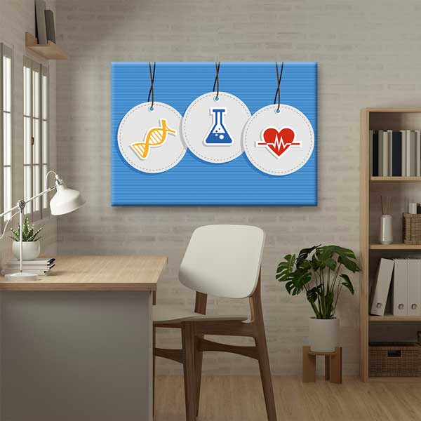 DNA, Kimya Deney Şişesi ve Kalp Atışı Sembolleri Posteri - Bilim Temalı G-467