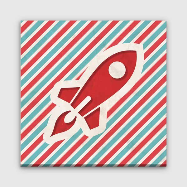 Kırmızı Roket İllüstrasyonu Posteri - Uzay Temalı Çocuk ve Sınıf Dekoru G-427