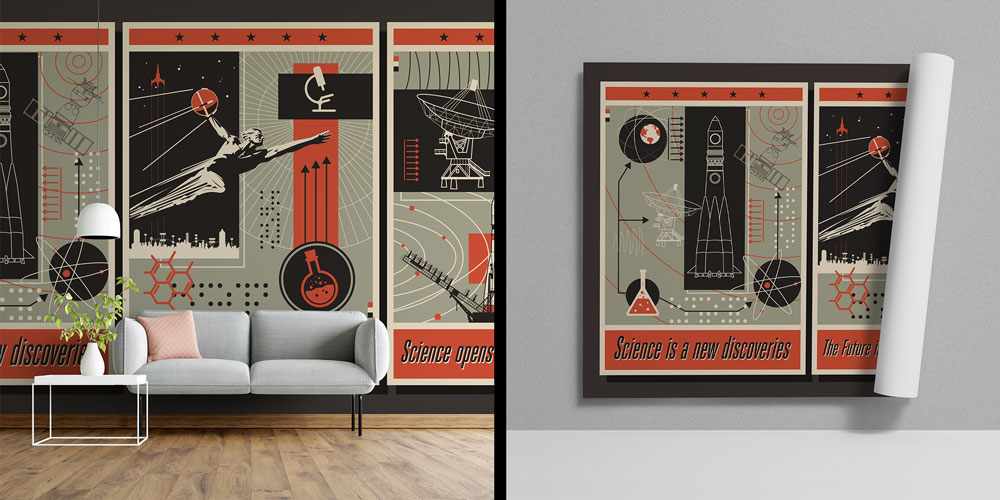 Retro Bilim Temalı Duvar Kağıdı - Eğitim Kurumları için Sanatsal Duvar Giydirme 10319