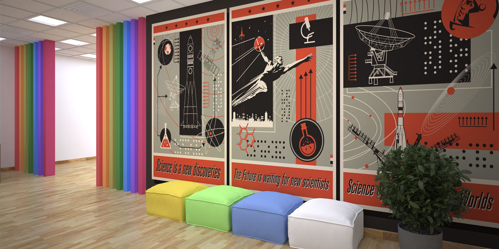 Retro Bilim Temalı Duvar Kağıdı - Eğitim Kurumları için Sanatsal Duvar Giydirme 10319