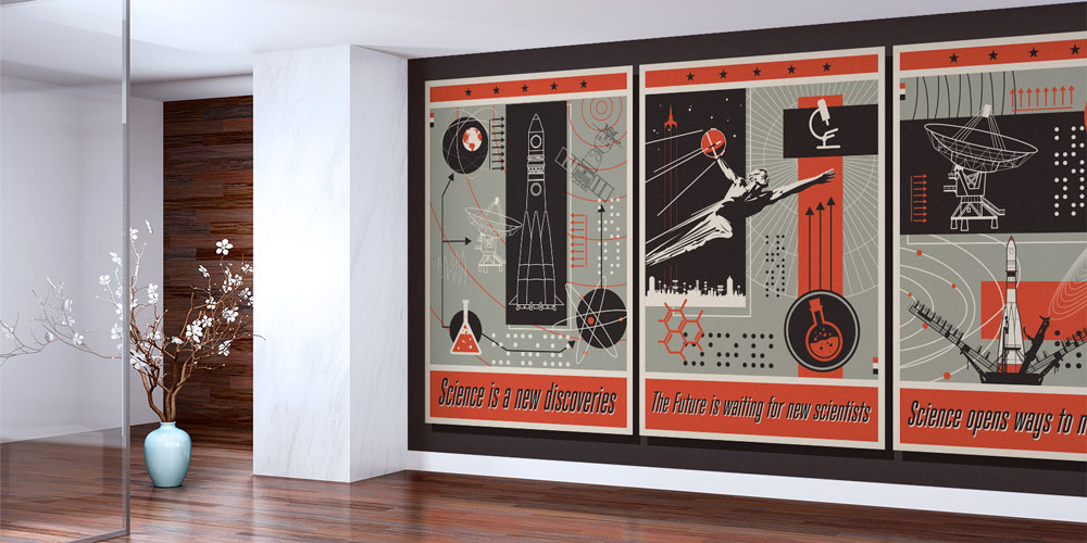 Retro Bilim Temalı Duvar Kağıdı - Eğitim Kurumları için Sanatsal Duvar Giydirme 10319
