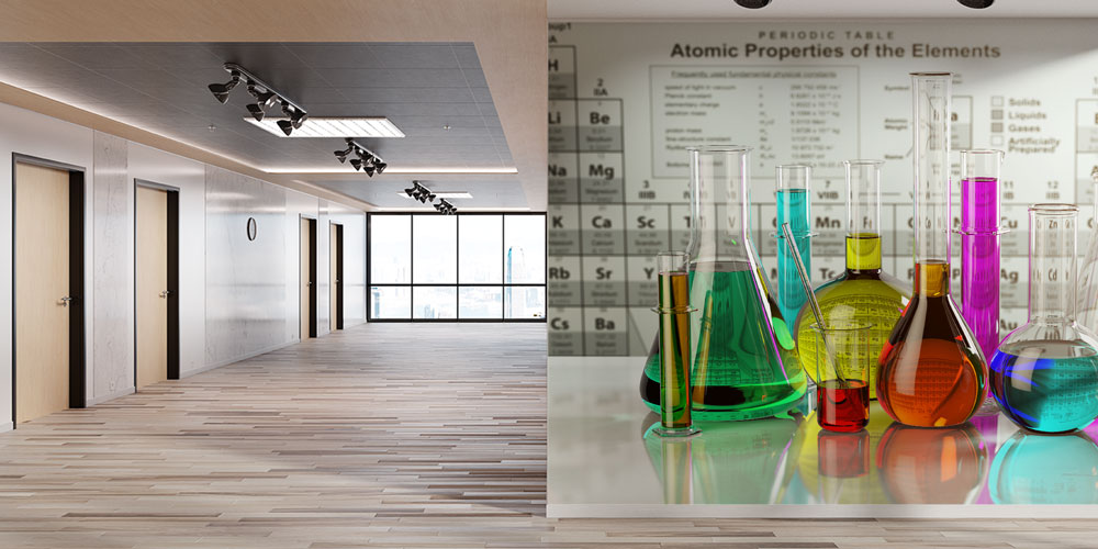 Kimya Laboratuvarı Temalı Duvar Kağıdı - Eğitim Kurumları için Sanatsal Duvar Giydirme 10327