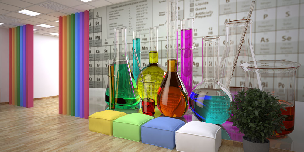 Kimya Laboratuvarı Temalı Duvar Kağıdı - Eğitim Kurumları için Sanatsal Duvar Giydirme 10327