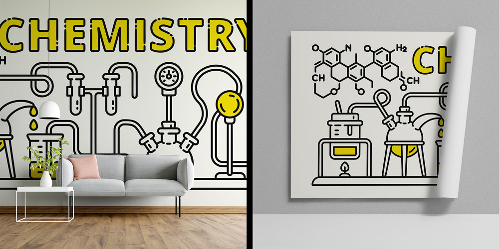 Kimya Deney Temalı Minimalist Duvar Kağıdı - Eğitim Kurumları için Sanatsal Duvar Giydirme 10328