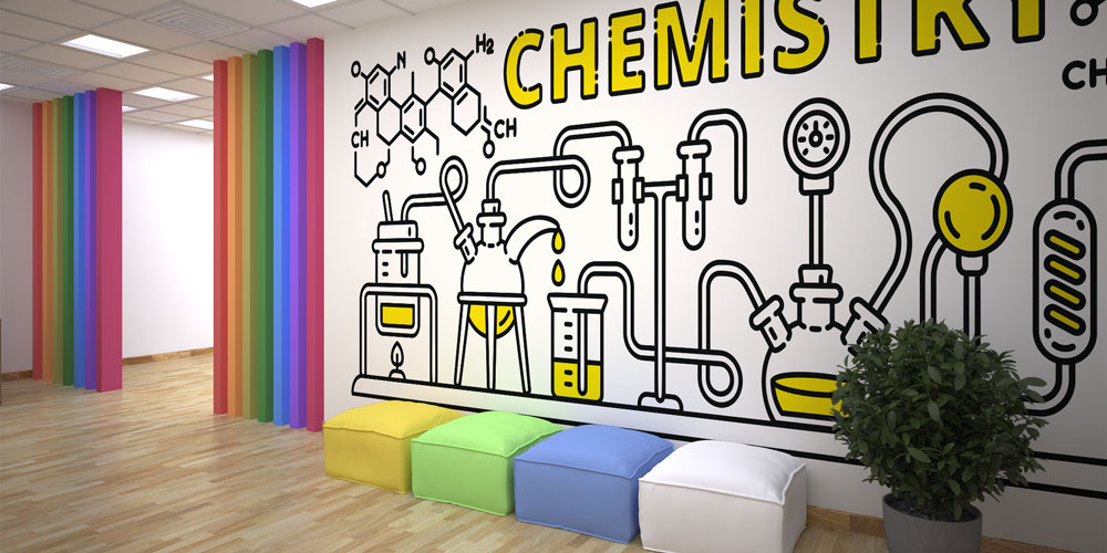 Kimya Deney Temalı Minimalist Duvar Kağıdı - Eğitim Kurumları için Sanatsal Duvar Giydirme 10328