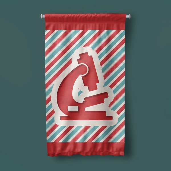 Kırmızı Mikroskop ve Çizgili Desenli Dekoratif Duvar Flaması - Bilim ve Keşif Temalı 10306-DF