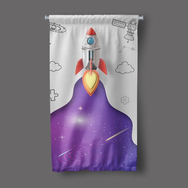 Fırlatılan Roket ve Galaksi Temalı Dekoratif Duvar Flaması - Uzay Macerası Tasarımı 10308