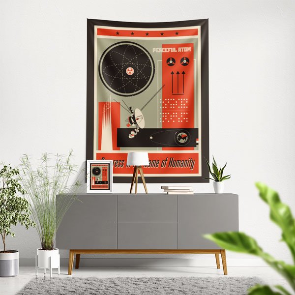 Retro Nükleer Enerji ve Bilim Posteri Duvar Örtüsü - İnovasyon ve Barış Temalı 10348