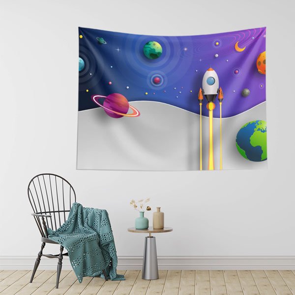 science-classroom-decor-10351-01 Uzay Temalı Roket ve Gezegenler Duvar Örtüsü - Çocuklar ve Gençler İçin Eğitici 10351