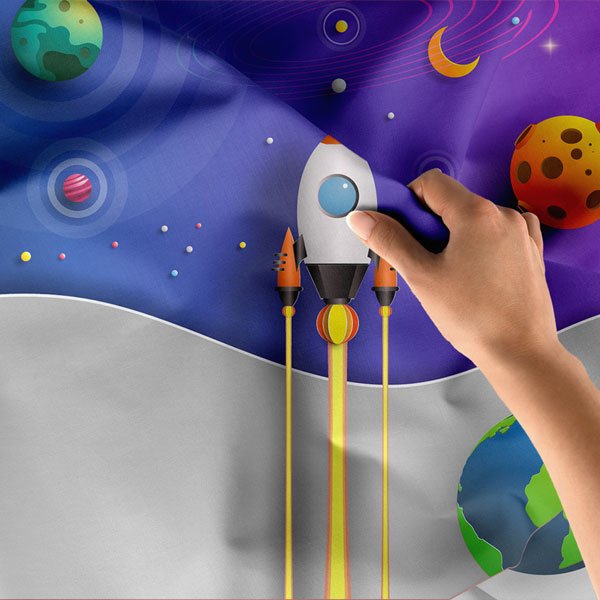 science-classroom-decor-10351-04 Uzay Temalı Roket ve Gezegenler Duvar Örtüsü - Çocuklar ve Gençler İçin Eğitici 10351