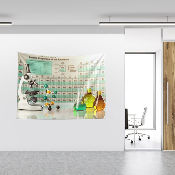 Periyodik Tablo ve Laboratuvar Malzemeleri Duvar Örtüsü - Bilim ve Kimya Temalı 10354