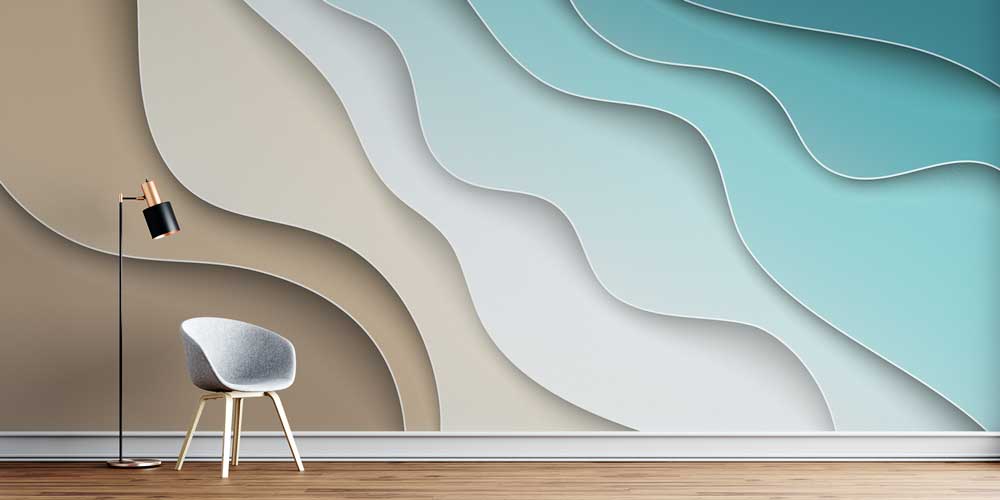 Katmanlı Dalga Formlu Soyut Deniz Manzaralı Duvar Kağıdı 12774