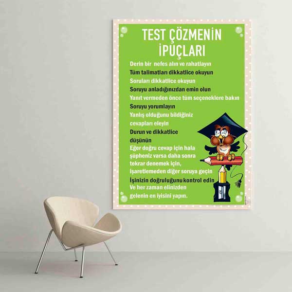 sinif-duvar-dekoru-b-821-01 Test Çözmenin İpuçları Posteri - Sınav Başarısı İçin Rehberlik – B-821