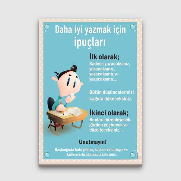 sinif-duvar-posterleri-b-819-00 Daha İyi Yazmak İçin İpuçları Posteri - Yaratıcı Yazma Rehberliği – B-819