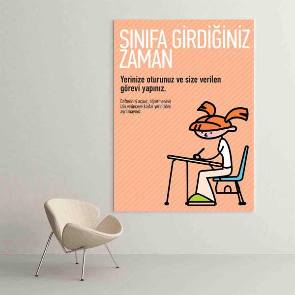 Sınıfa Girerken Kuralları Eğitici Poster Tablo – B-993