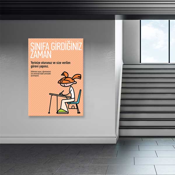 Sınıfa Girerken Kuralları Eğitici Poster Tablo – B-993