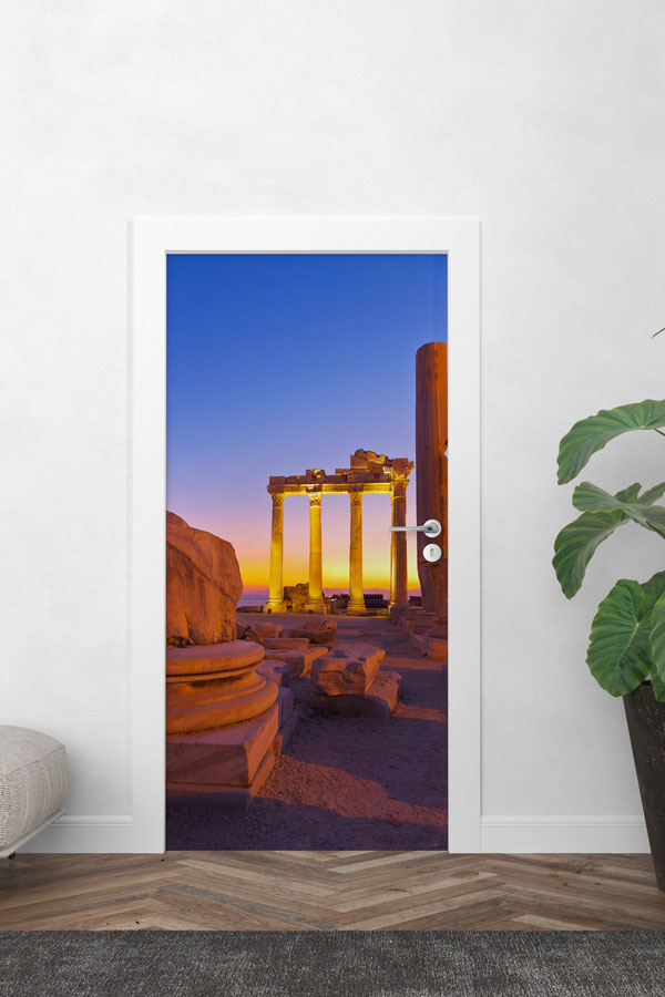 Gün Batımında Antik Sütunlar Manzaralı Kapı Giydirme 9698