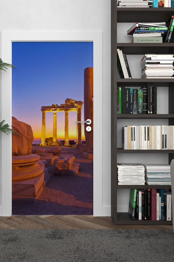 Gün Batımında Antik Sütunlar Manzaralı Kapı Giydirme 9698