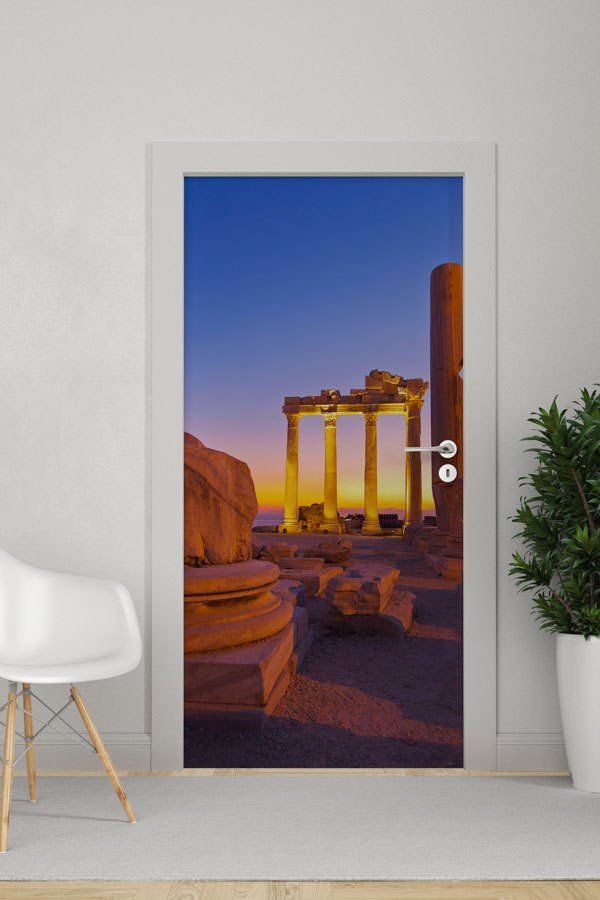 Gün Batımında Antik Sütunlar Manzaralı Kapı Giydirme 9698