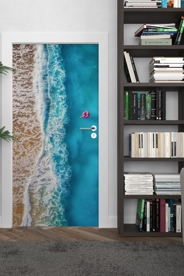 Üstten Bakış Turkuaz Deniz ve Sahil Manzaralı Kapı Giydirme 9712