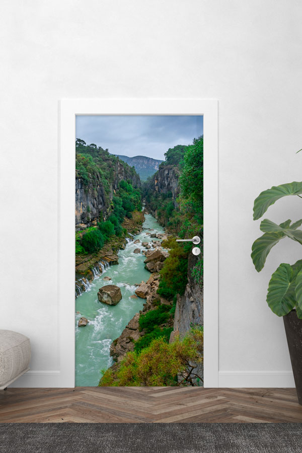 sinif-kapi-dekorasyonu-9731-0 Kayalık Kanyon ve Yeşil Nehir Manzaralı Kapı Giydirme 9731