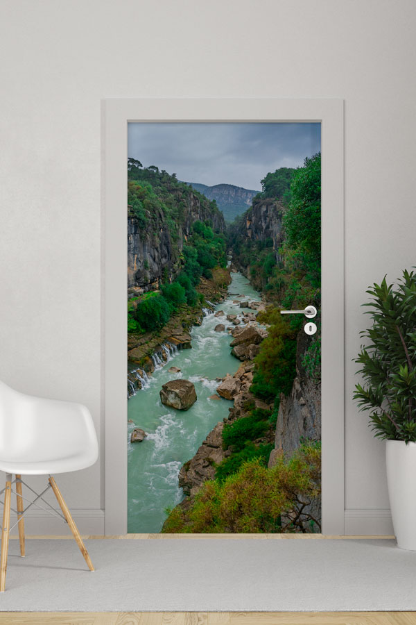 sinif-kapi-dekorasyonu-9731-03 Kayalık Kanyon ve Yeşil Nehir Manzaralı Kapı Giydirme 9731