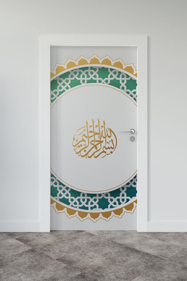 Yeşil Desenli Hat Sanatı Kapı Giydirme 9676